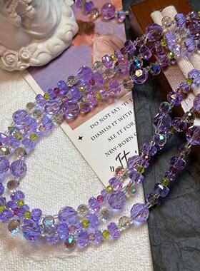 复古紫水晶项链毛衣链通透紫水晶串珠优雅简约百搭时尚青岛饰品