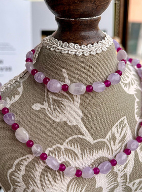 复古多巴胺多切面经典老料琉璃项链青岛中古老琉璃手链套装