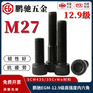 鹏驰EGM12.9级35CrMo高强度内六角杯头螺丝钉螺栓M27*50*200*380