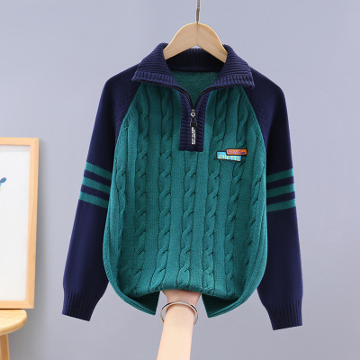 男童毛衣半高领秋冬加绒加厚