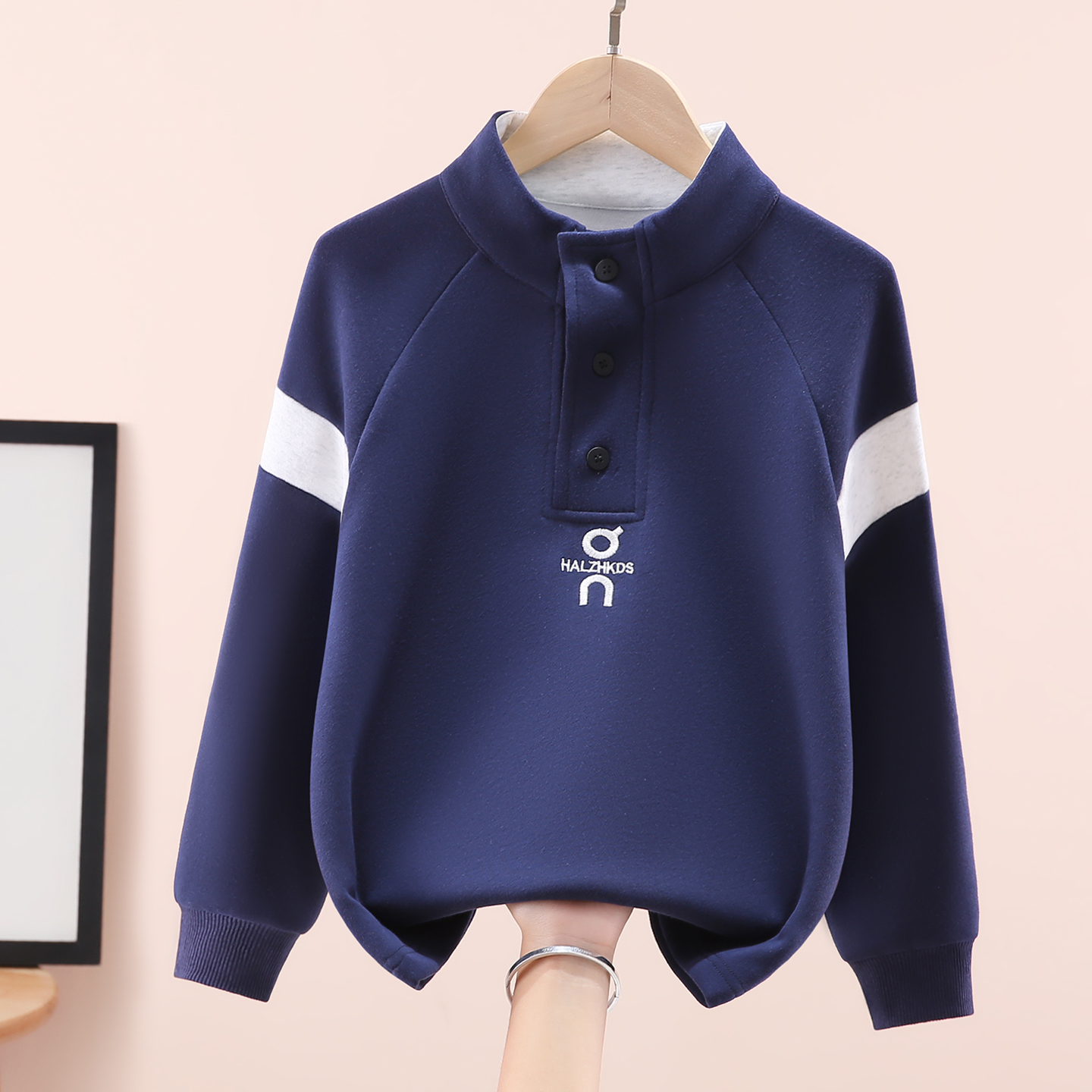 男童卫衣纽扣半高领儿童上衣春秋