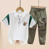 短袖 儿童纯棉中大童宝宝两件套装 长裤 2026新款 帅气潮 套装 男童夏季