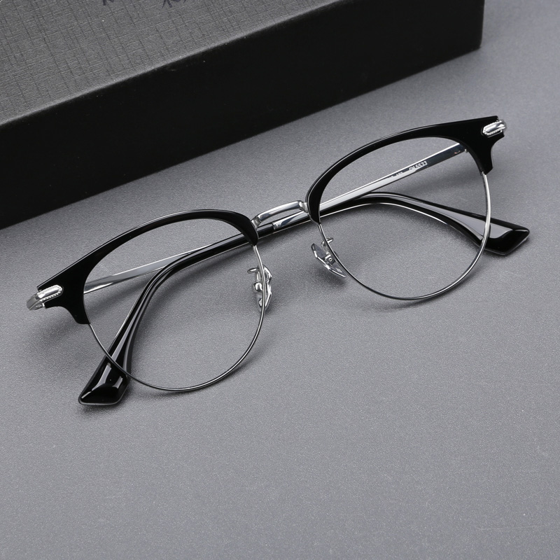 木川超轻钛半框近视眼镜男眉线