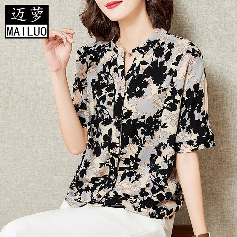 CHIFFON SHIRT WOMENS SHORT SLEEVE 2023 SUMMER CLOTHES NEW FOREIGN STYLE SHIRT MIDDLE-AGED MOTHER FASHION TEMPERAMENT TO REDUCE AGE AND LOOK THIN TOP