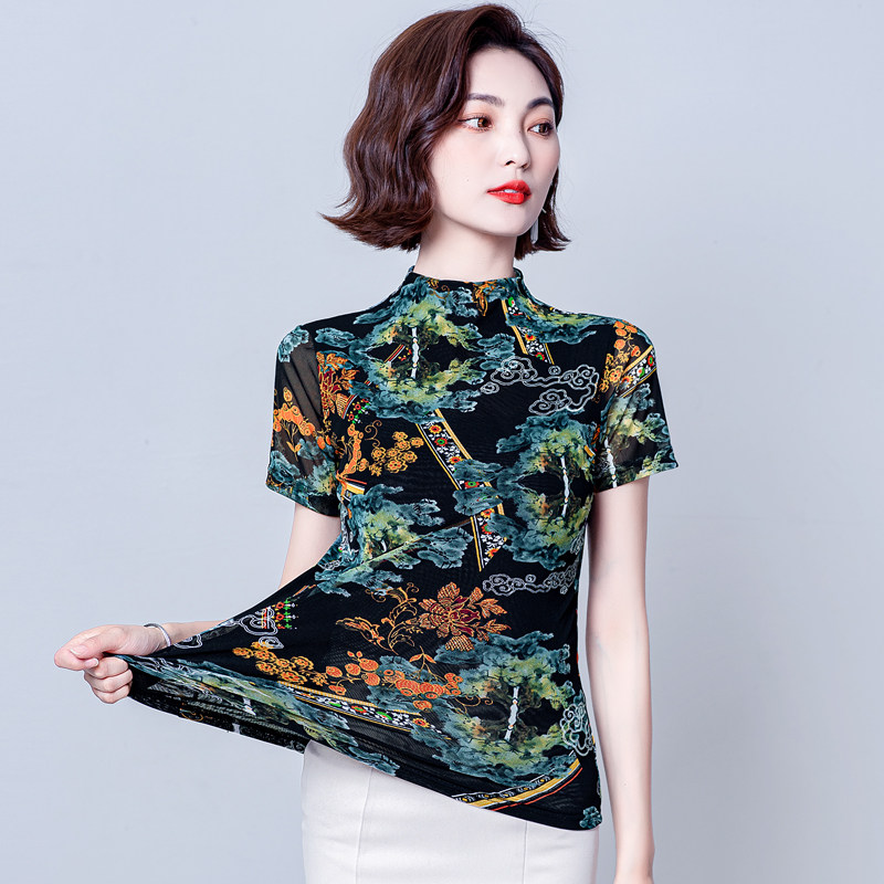 SHORT SLEEVE T-SHIRT WOMENS 2023 SUMMER CLOTHES NEW FASHION STRETCH THIN BASE SHIRT WOMENS VERSATILE FASHION MOM TOP TIDE