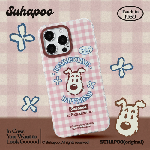 suhapoo壳内策展 粉野餐格纹丁丁狗手机壳iPhone17promax苹果16原创15ins风16pro14plus全包
