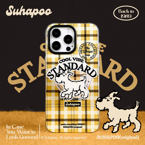 suhapoo壳内策展 复古黄格纹手机壳iPhone17promax苹果16原创15ins风16pro14plus全包