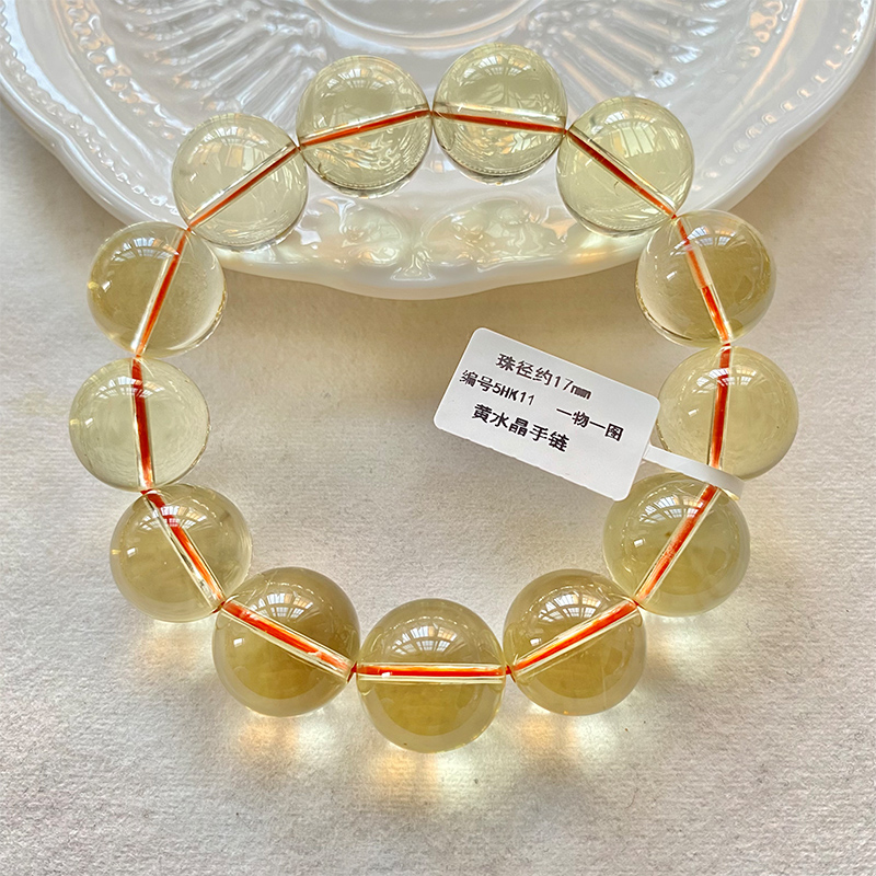 晶咖巴西黄水晶手链女款大珠子男士黄色水晶手串一物一图生日礼物