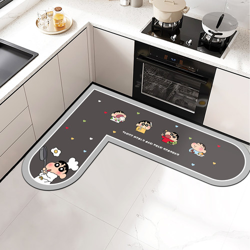 蜡笔小新L形厨房地垫防滑防油可擦免洗地毯7字型硅藻泥吸水脚垫子