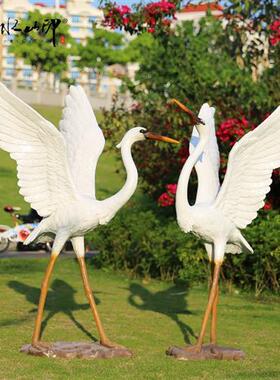 仿真白鹭雕塑玻璃钢大型仙鹤摆件庭院子假山水池塘户外花园林景观