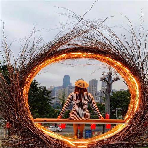 藤编网红鸟巢座椅公园农庄景区拍照打卡美陈装置鸟巢厂家直销