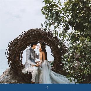 网红巴厘岛鸟巢藤编户外景观道具落地椅景区拍照打卡带灯鸟巢装 饰