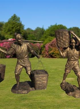 玻璃钢铸铜雕塑农耕文化传统人物雕像公园广场草坪景观装饰摆件
