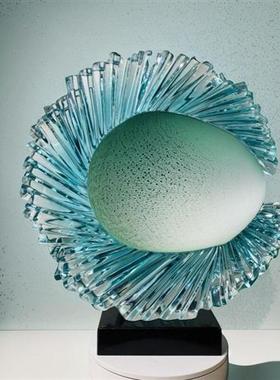 酒店样板房大堂透明树脂浪花雕塑客厅入门创意玄关水晶艺术摆件