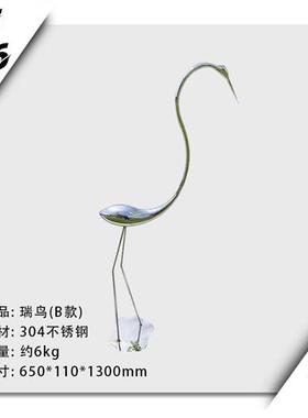 不锈钢金属仙鹤鸟白鹭雕塑售楼部样板间庭院水池草坪装饰户外摆件
