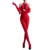 性感蝴蝶镂空丝袜五指套装 诱惑露背天鹅绒绑带挂脖连体衣丝袜内衣