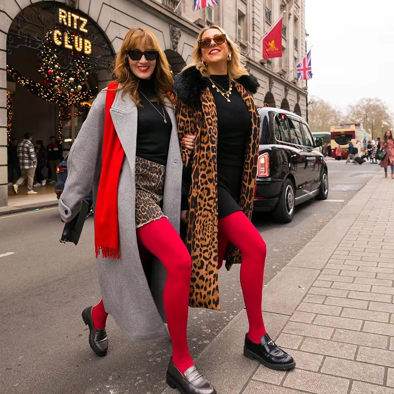 酒红裤袜天鹅绒红色袜新年复古红