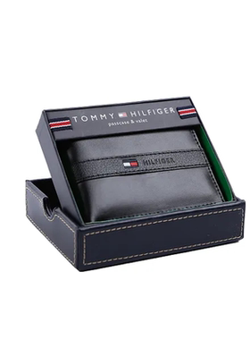 新款正品TOMMY HILFIGER汤米钱包男士真皮短款皮夹多卡位礼盒装