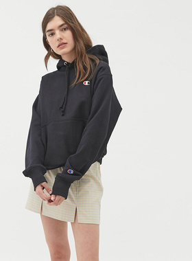 CHAMPION纯色百搭帽衫冠军女装绣标袋鼠兜加绒休闲连帽卫衣集货