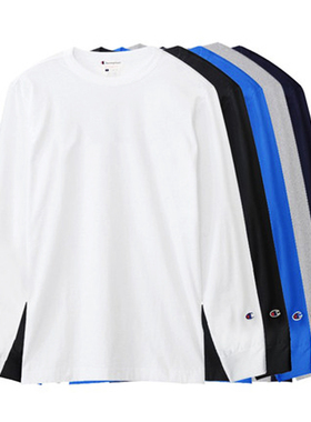 正品Champion冠军袖标美版情侣打底衫纯色棉长袖男女百搭宽松T恤