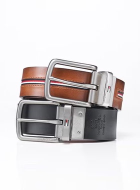 正品Tommy Hilfiger汤米皮带男士纯色双面用商务休闲时尚针扣腰带