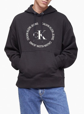 CALVIN KLEIN凯文克莱CK卫衣连帽百搭时尚休闲字母薄绒套头帽衫男