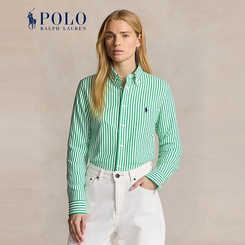拉夫劳伦条纹棉牛津衬衫小马标