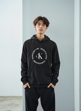 CALVIN KLEIN凯文克莱CK卫衣连帽百搭时尚休闲字母薄绒套头帽衫男
