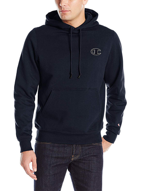 CHAMPION冠军春季男士纯色基础款C标加绒休闲运动连帽卫衣集货