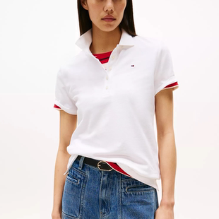 女夏 美国正品 Tommy汤米珠地网眼优雅气质通勤纯色修身 短袖 POLO衫