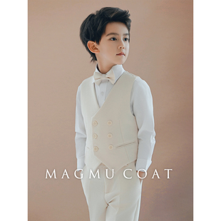 儿童西装套装男童主持人帅气花童白色小西服男孩演讲钢琴演出礼服