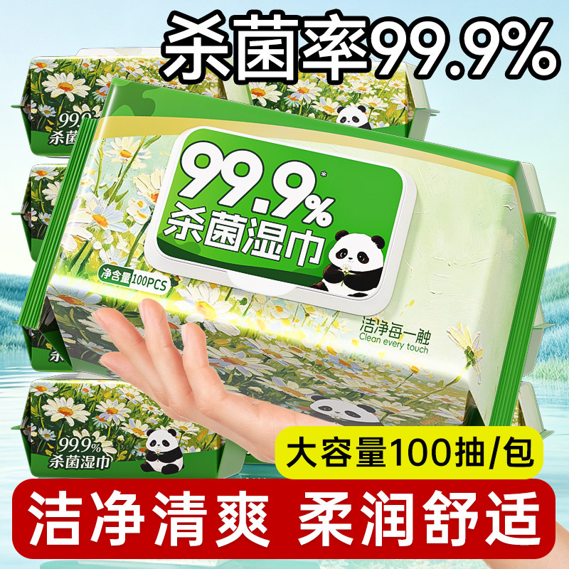 纯竹工坊杀菌湿巾100抽家用大包加厚卫生湿纸巾实惠装擦脸清洁巾