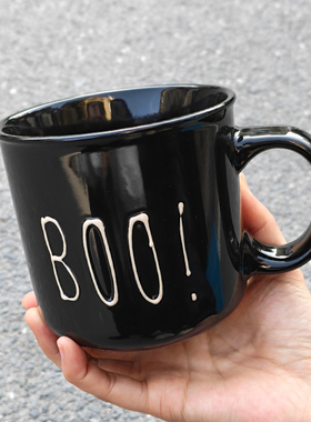 食魔师黑色陶瓷马克杯英文字母立体浮雕咖啡杯水杯简约杯子 600ML