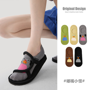 Renaissance成人女袜春夏新款 船袜女 嘟嘴小怪插画隐形袜棉薄款