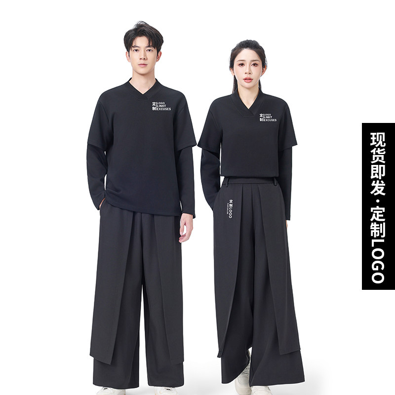 秋冬厚款工作服定制V领卫衣假两件美发店助理技师烫染师工衣印字