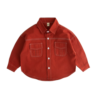 LZYZ童装儿童衬衫红色男童衬衣小童宝宝上衣2023春秋新款春装纯棉