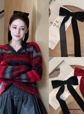 迪丽热巴同款丝绒复古发饰秋冬百搭黑色蝴蝶结高马尾发卡头饰少女