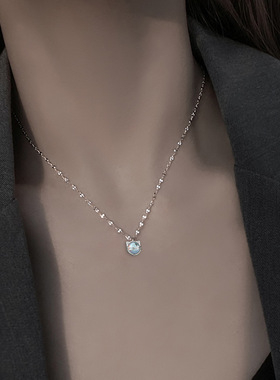 奥特莱斯撤柜清仓捡漏18K金炫彩极光猫咪项链甜美月光石锁骨链女