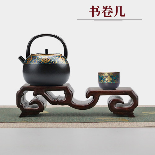 黑紫檀雕刻回纹书卷几摆件底座