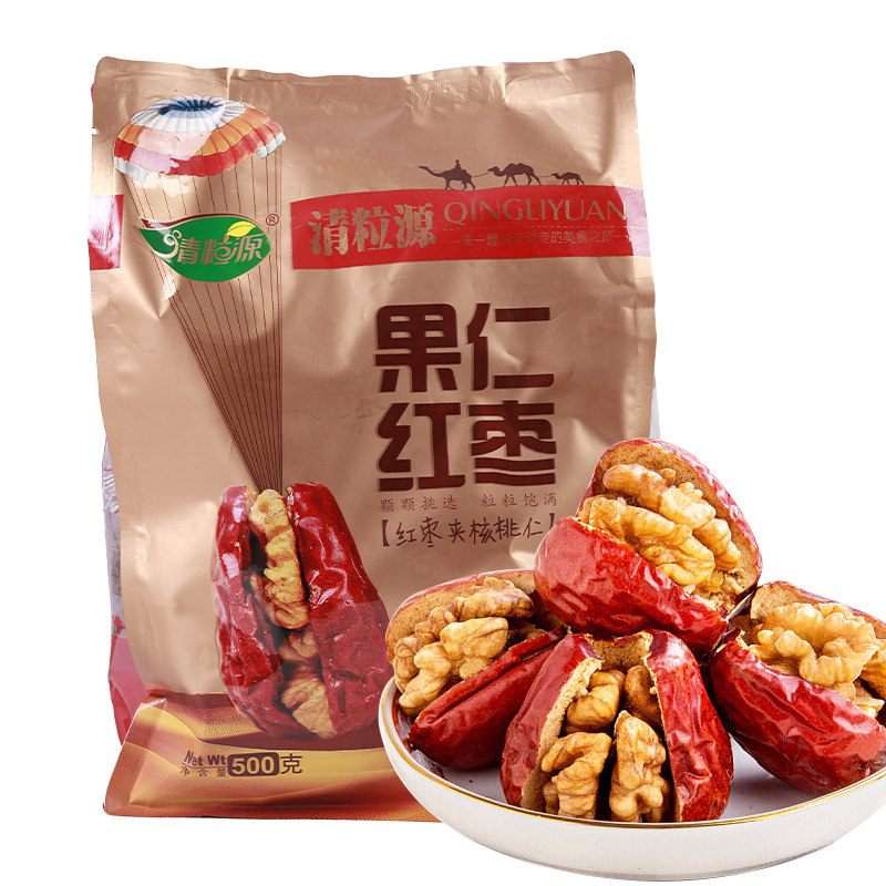 清粒源  枣夹核桃果仁红枣500g袋装休闲零食 河北特产