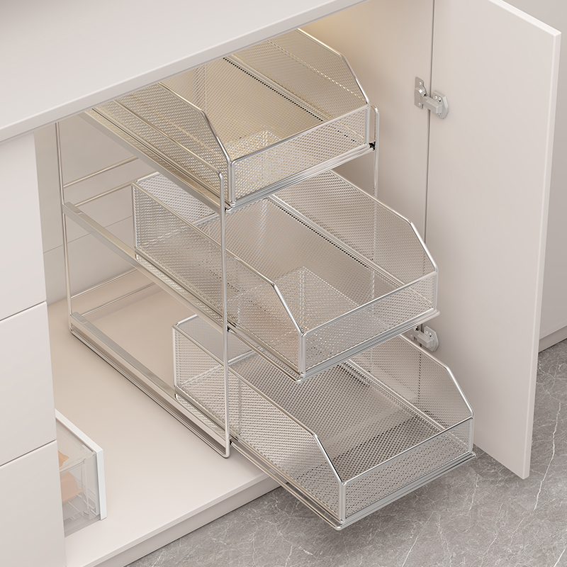 下水槽置物架浴室柜下抽拉式拉篮