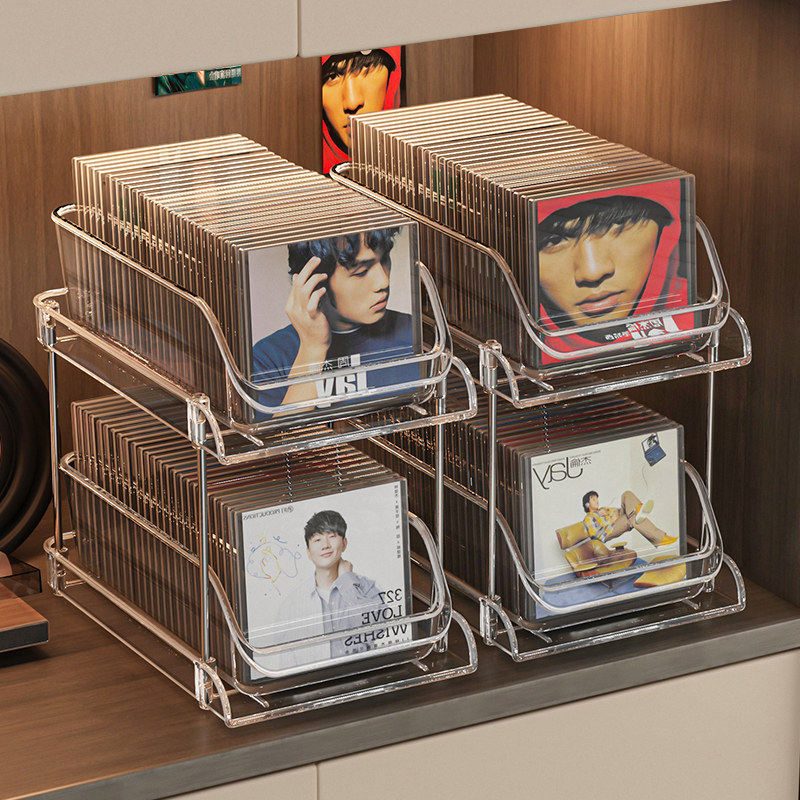 cd碟片架子桌面抽拉光碟盘录音带黑胶唱片展示架收藏存放专辑收纳