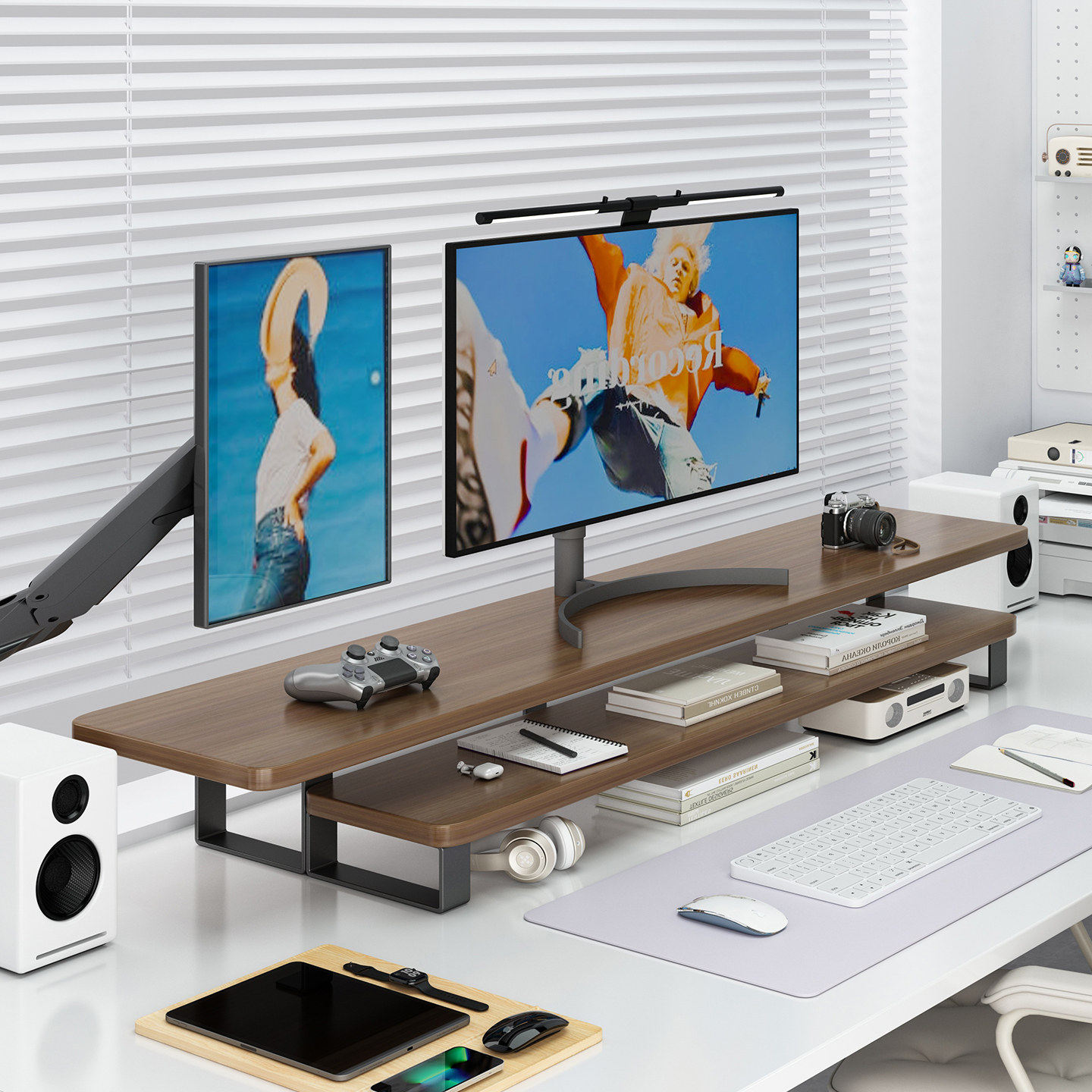 台式电脑显示器增高架屏幕托架办公桌垫高底座支架桌面双层置物架