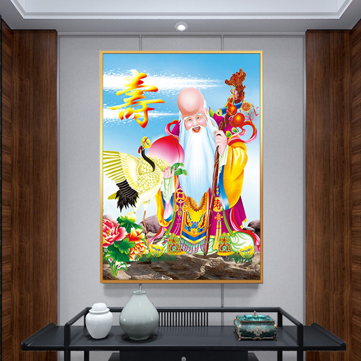 老寿星画合集挂轴画金色相框有框人物装饰画新中式高清图片