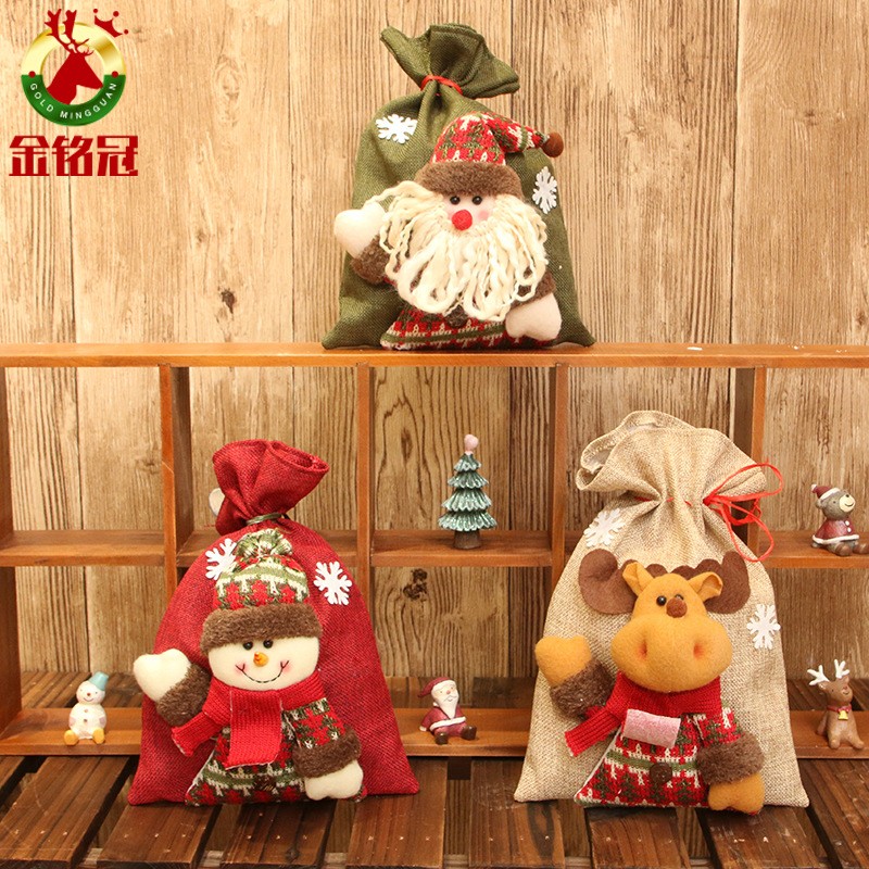 圣诞装饰品红色麻布立体公仔糖果袋圣诞礼物袋节日儿童装扮用定制