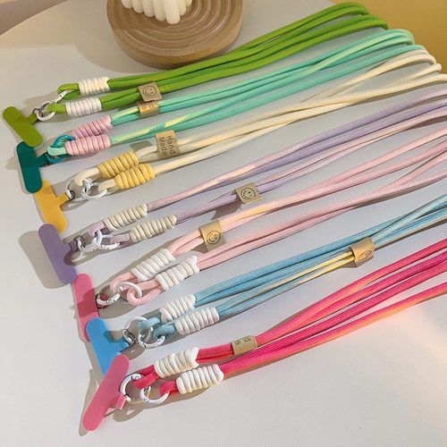 简约色斜跨长绳手机壳挂肩绳手机斜跨挂脖编织带长款手机壳通定制