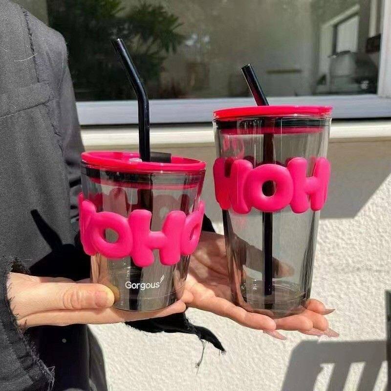吸管玻璃杯女新款2026情侣学生水杯便携随手杯子家用咖啡喝水杯子