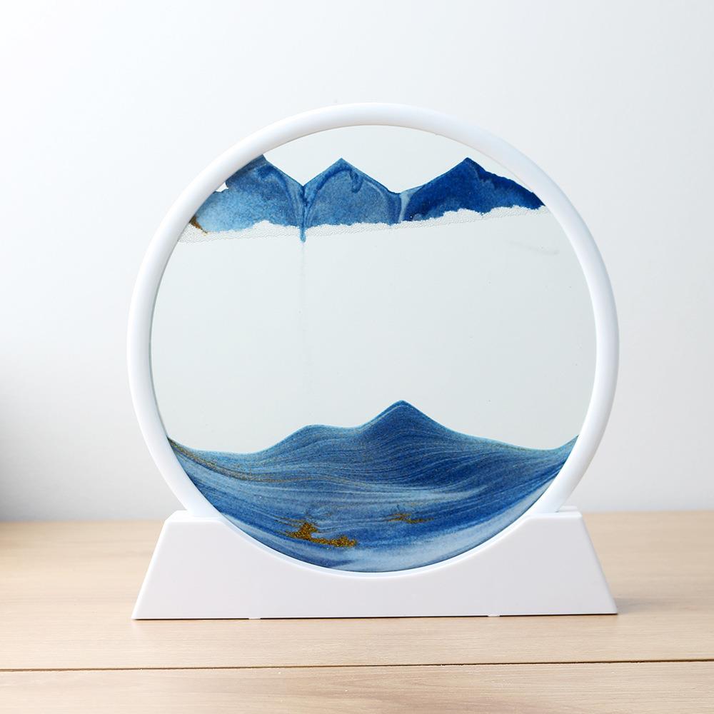 直销白框圆形流沙画流动山水创意3D立体装饰画家居客厅摆件定制图片