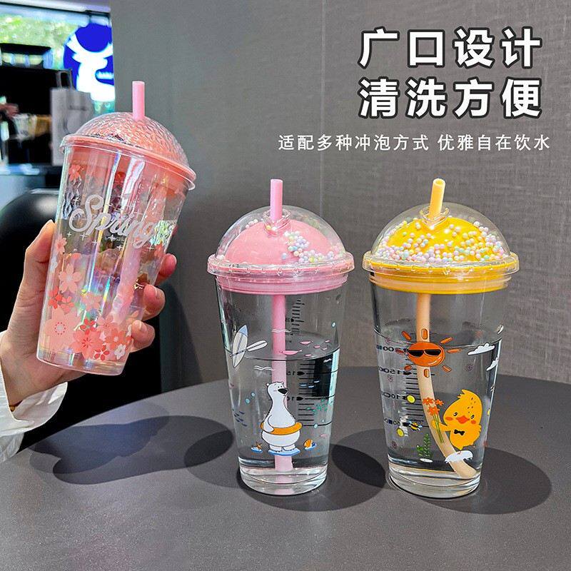 办公室吸管玻璃杯家用冷饮奶茶网红学生牛奶喝水杯子可爱女夏水杯