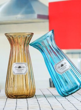 现代简约玻璃插花瓶玻璃花瓶 家居摆件干花瓶 彩色透明玻璃瓶定制